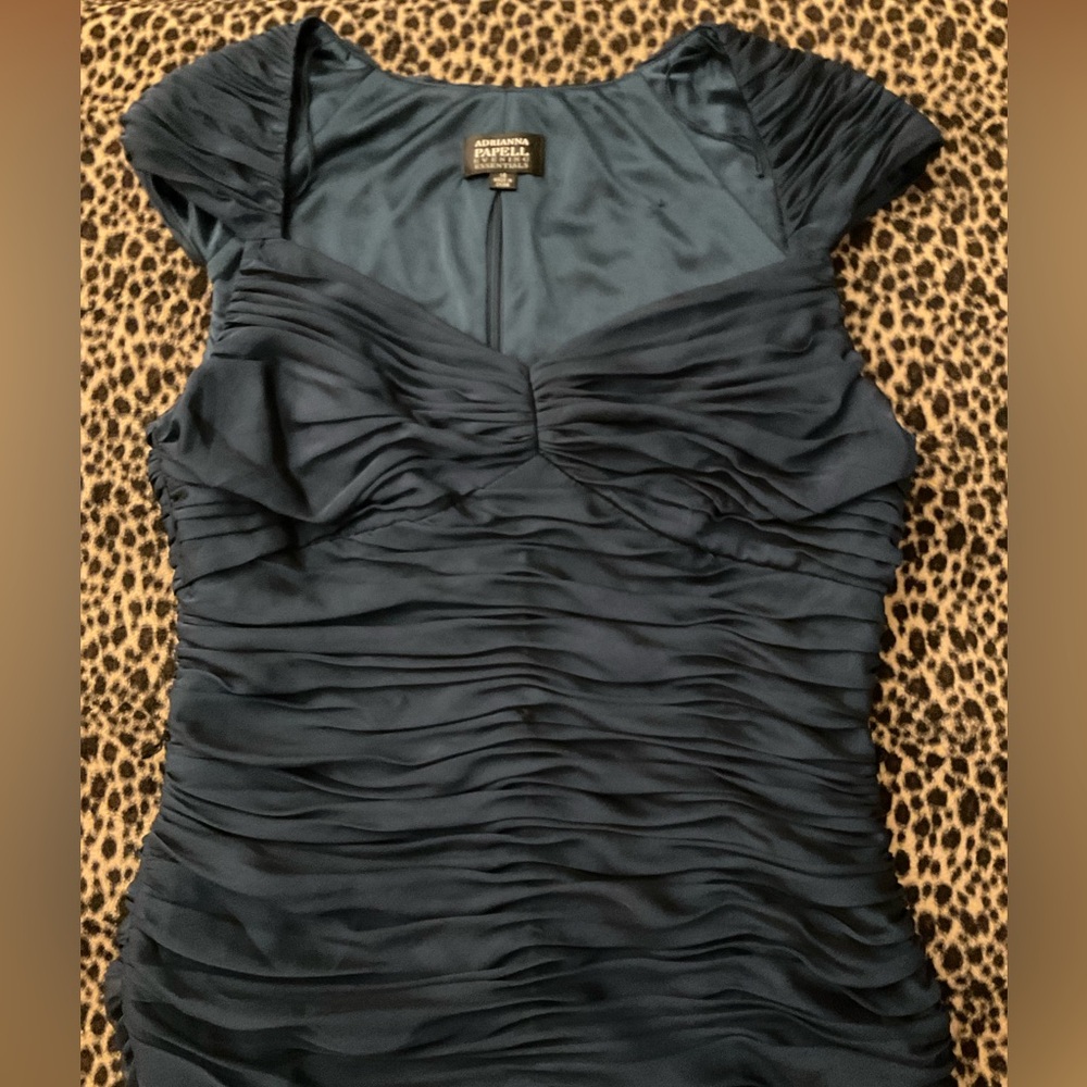 HOLIDAY Adrianna Papel Midnight Blue Silk Ruched Blouse
